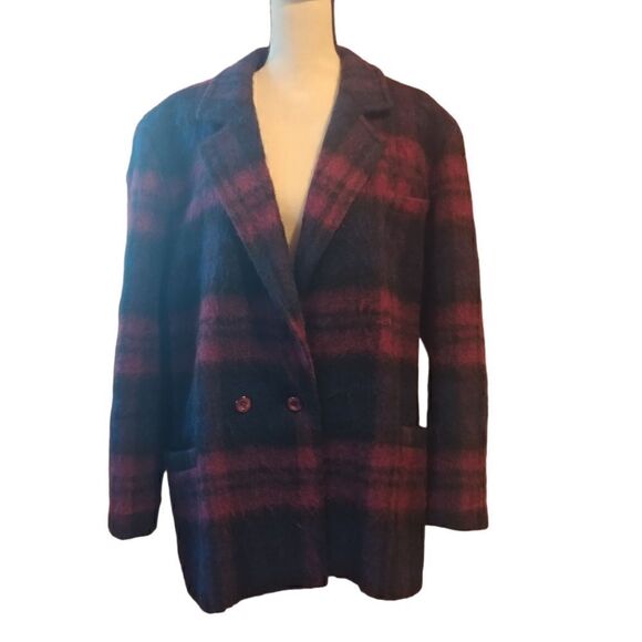 Henry White Dublin Ireland  purple/blue plaid wool and mohair coat size 16 - Picture 2 of 12